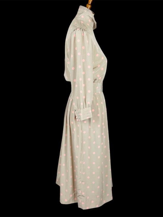 Vtg 80s Albert Nipon Executive Dress Sz 6 Polka Dot Puff Pleated Ruffle Feminine - Picture 3 of 6